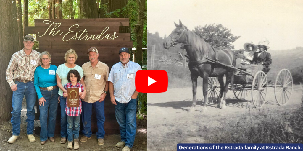 Two photos - one present day and one from early last century - of the Estradas at Estrada Ranch.